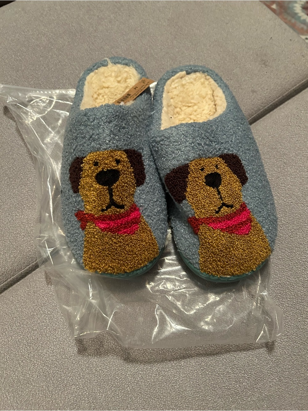 NATURAL LIFE Light Blue Dog Motif Slip-On Slippers NWT size M 7/8